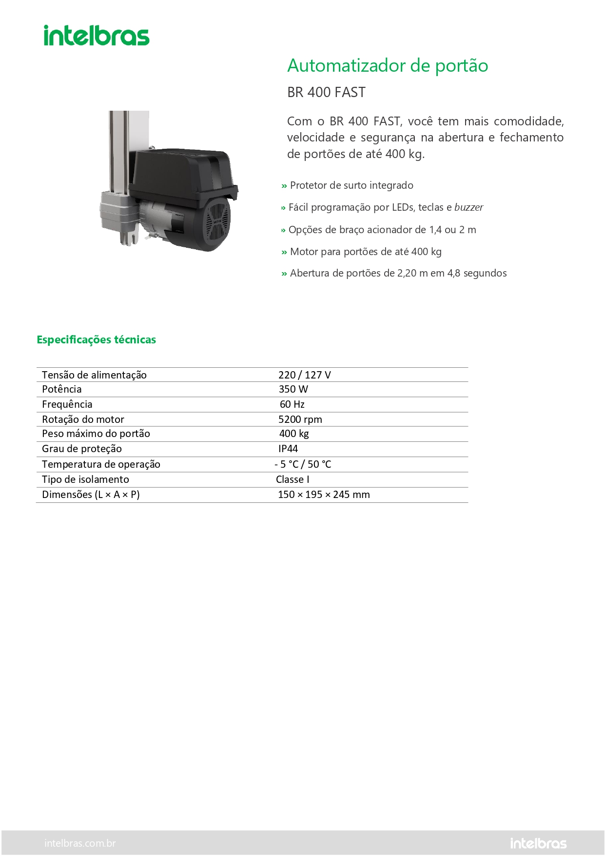 Automatizador de Portão Basculante BR400 Fast Bivolt 110/200v (Intelbras)