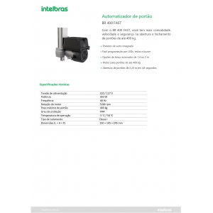 Automatizador de Portão Basculante BR400 Fast Bivolt 110/200v (Intelbras)